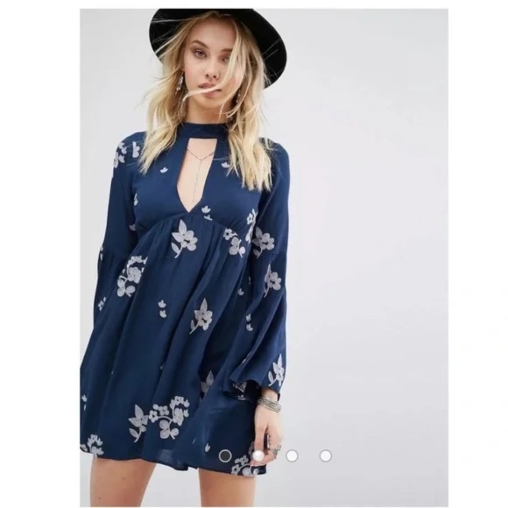 Honey Belle blue dress | floral dress | embroidered mini‎ dress